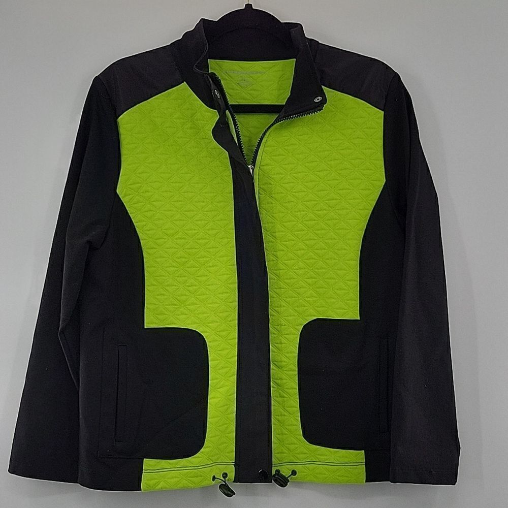 3For$20 Allison Daley Black & Lime Green Zip-Up Textured Jacket size Petite Sma